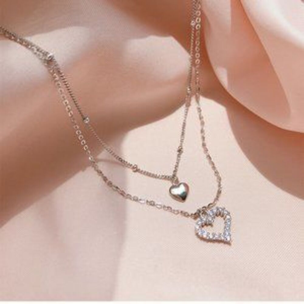 NEW 925 Sterling Silver Diamond Heart Necklace C - Picture 2 of 5